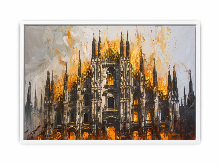 Castle On Fire Framed Print