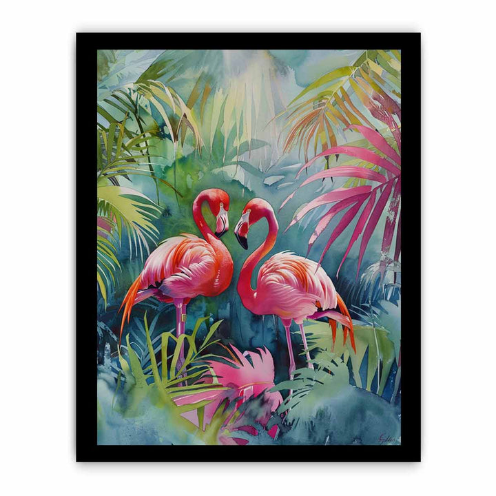 Flamingo Pair Painting framed Print