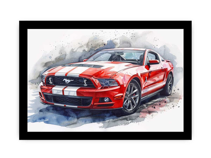 Ford Mustang Watercolor Painting framed Print