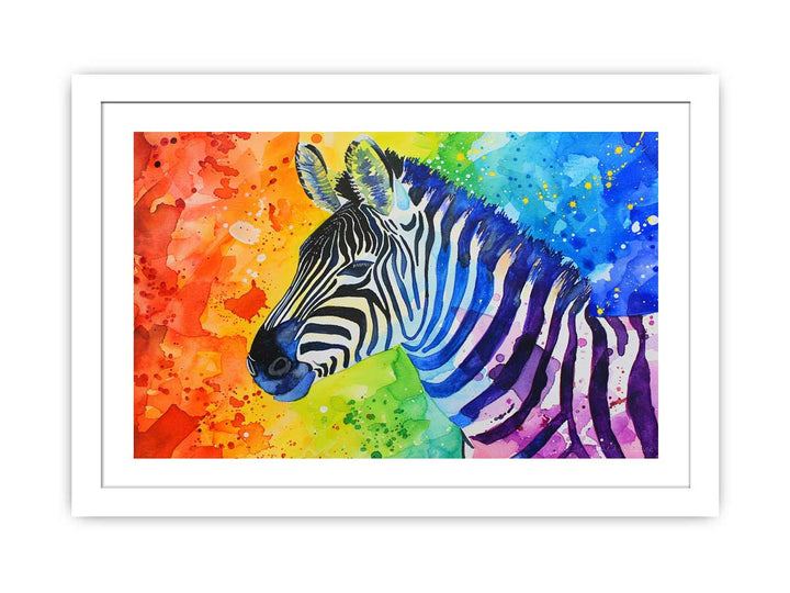 Rainbow Zebra Watercolor Painting framed Print