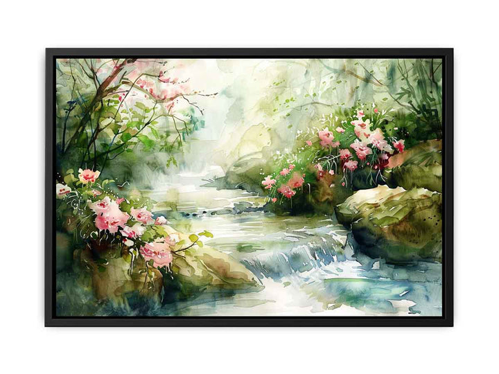 Watercolor River Paining  canvas Print