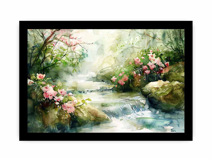 Watercolor River Paining framed Print