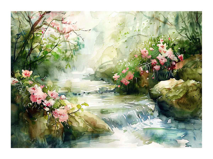 Watercolor River Paining Art Print