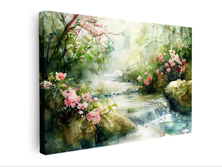 Watercolor River Paining  canvas Print