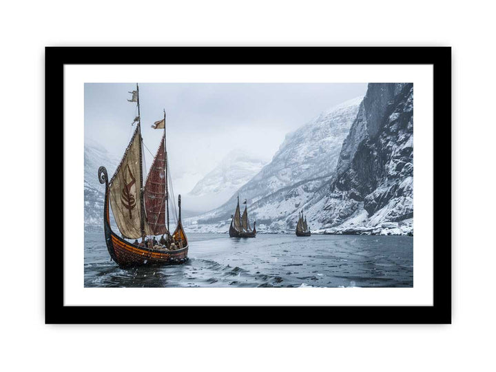 Viking Ship Painting framed Print