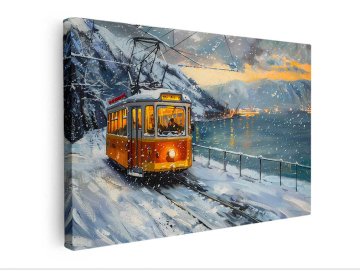 Tram In Snow  canvas Print