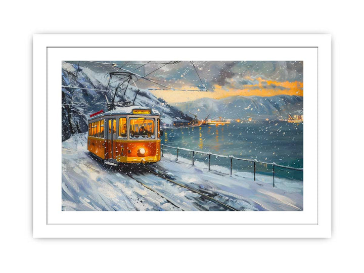 Tram In Snow framed Print