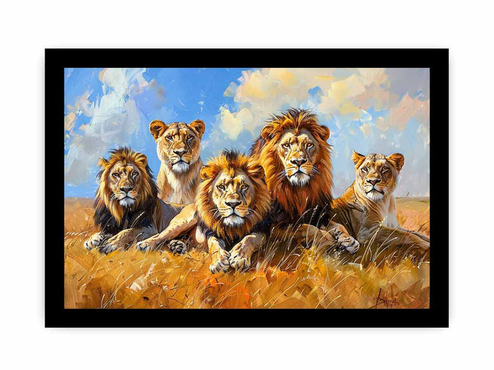 Five Lions  framed Print