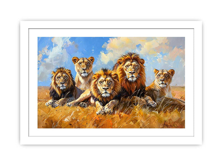 Five Lions  framed Print