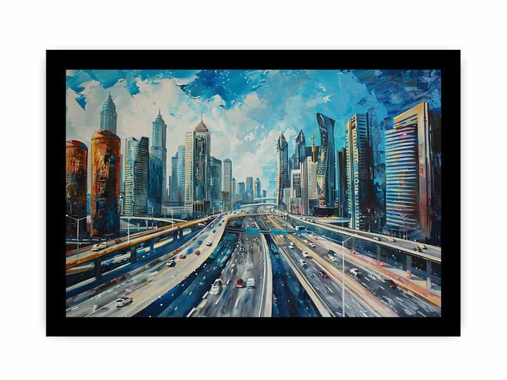 Dubai Skyline Painting framed Print