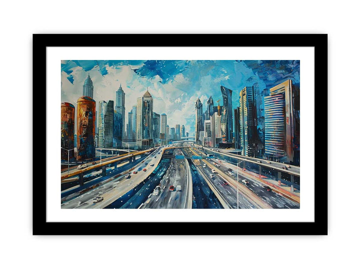 Dubai Skyline Painting framed Print