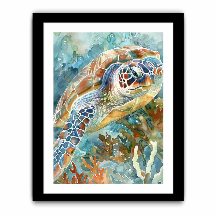 Turtle Watercolor Painting framed Print