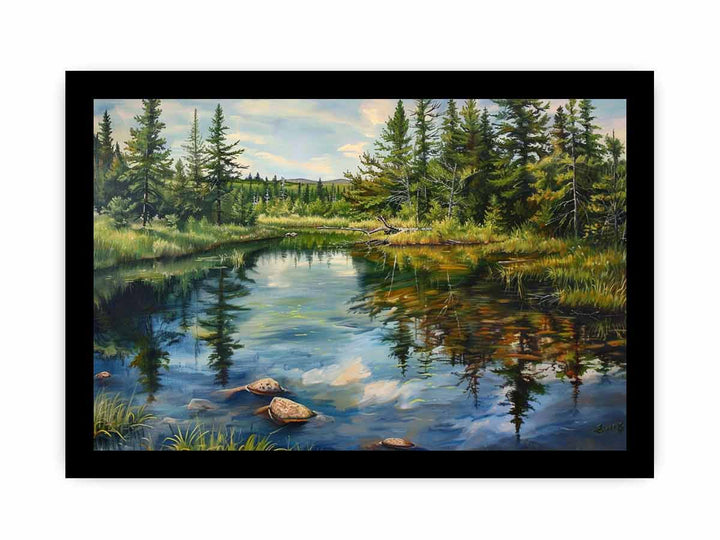 Pine River Reflection Painting framed Print