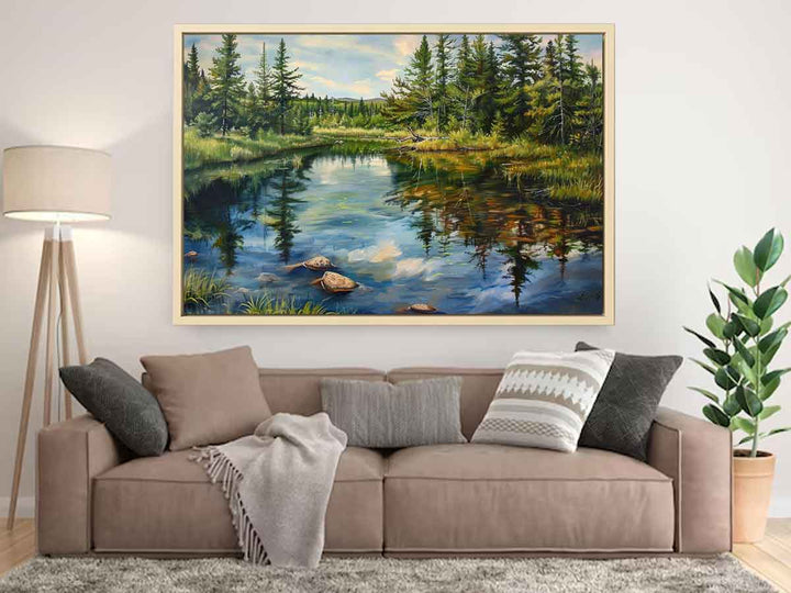 Pine River Reflection Painting  Art Print