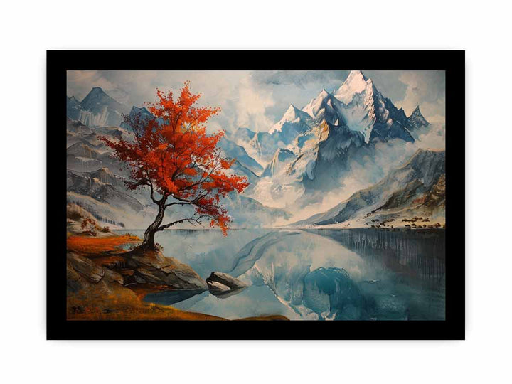 Mountain Lake Painitng framed Print