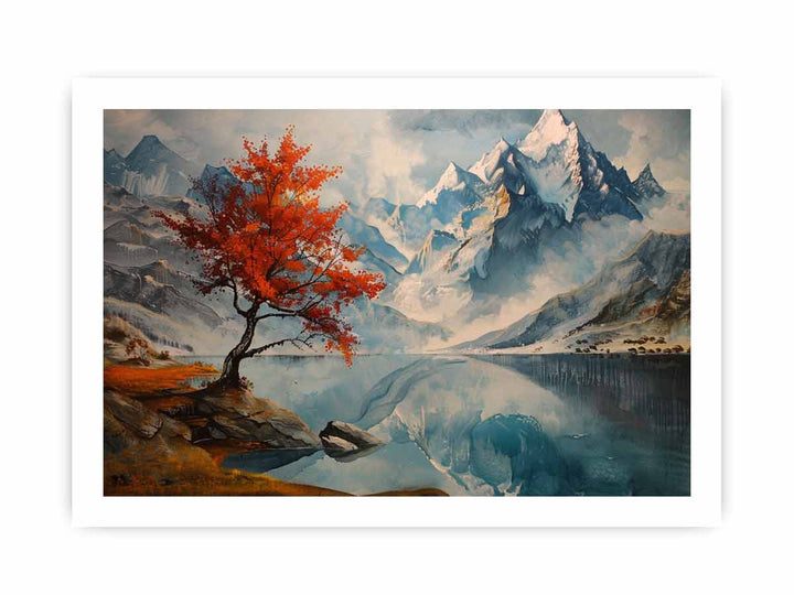 Mountain Lake Painitng framed Print