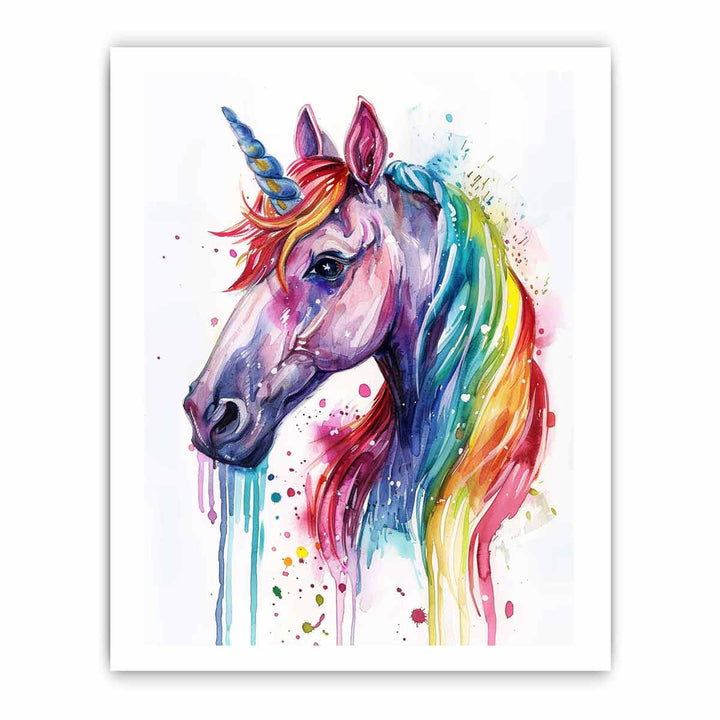 Unicorn Rainbow Watercolor Painting framed Print