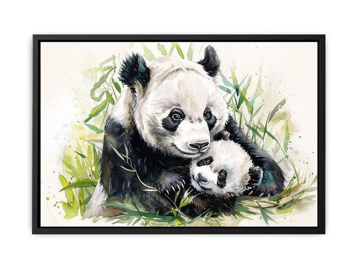 Panda Mom & Baby Painting canvas Print