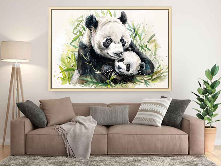 Panda Mom & Baby Painting Art Print