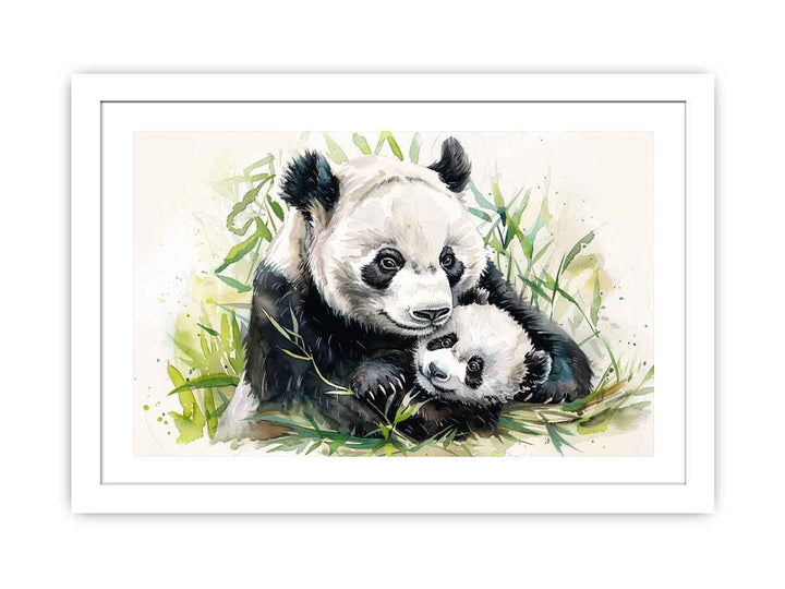 Panda Mom & Baby Painting framed Print