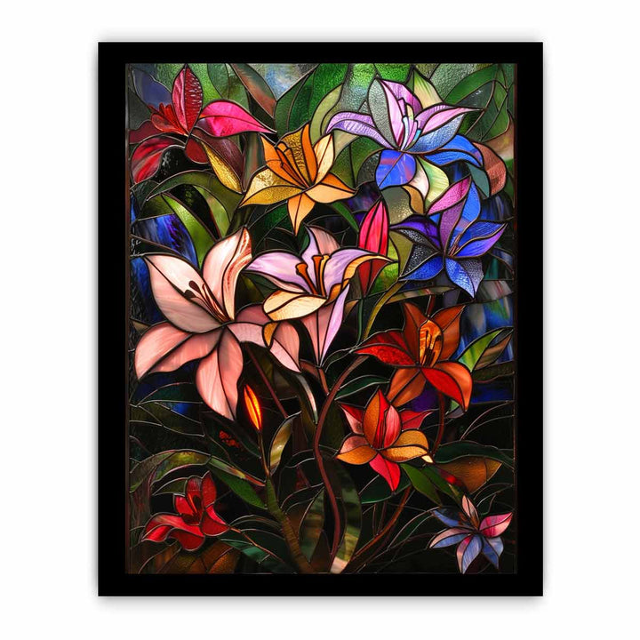 Floral Art In Stained Glass Painting framed Print