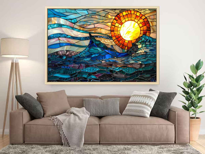 Ocean Sunset Glass Art Art Print