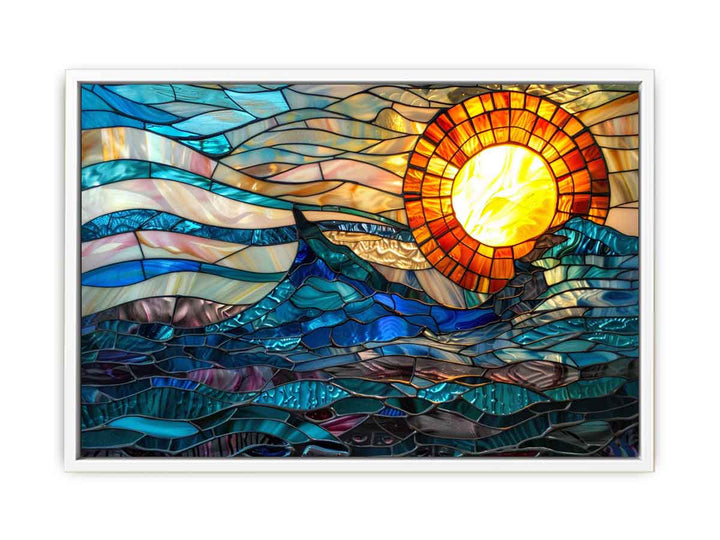 Ocean Sunset Glass Art  Painting