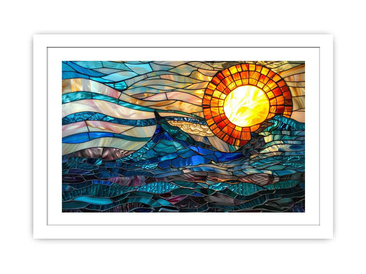 Ocean Sunset Glass Art framed Print