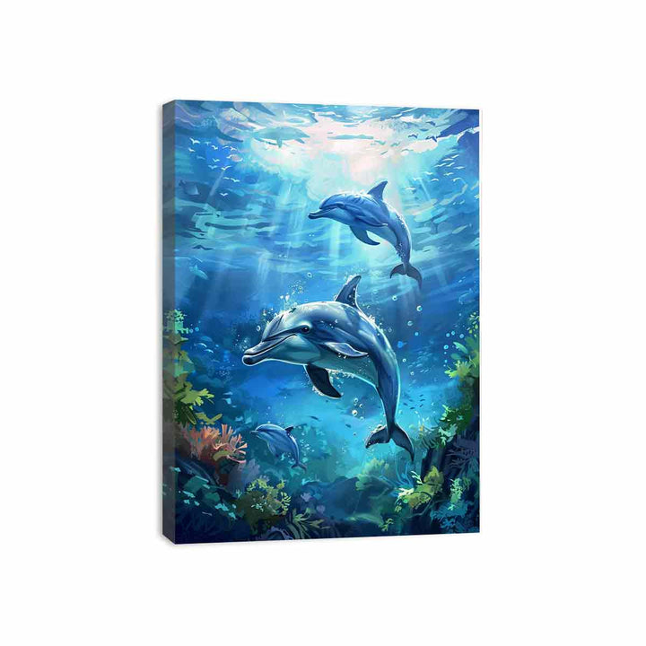 Dolphin Underwater Canvas Print