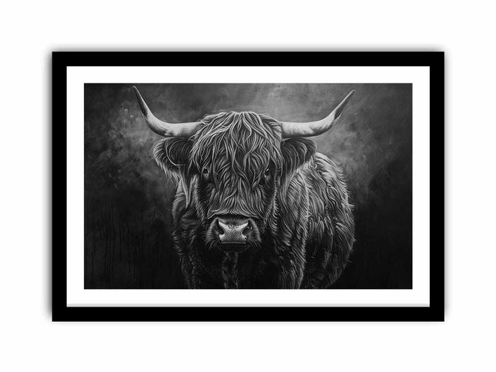 Highland Cow Black & white  Art Print