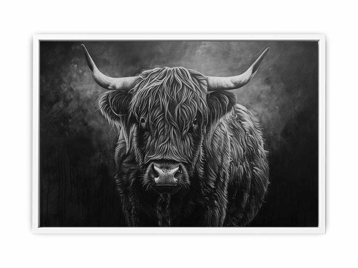 Highland Cow Black & white Framed Print