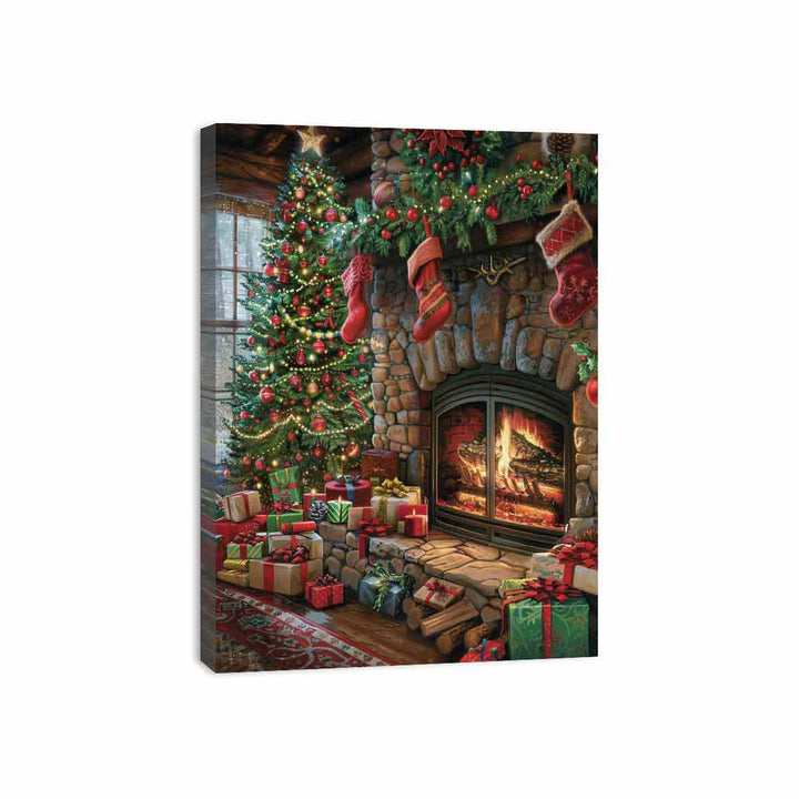 Festive Fireplace  Canvas Print