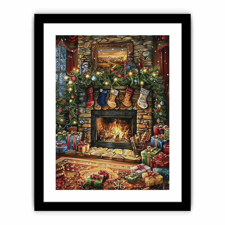 Festive Fireplace  Art Print