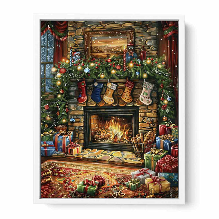 Festive Fireplace Framed Print