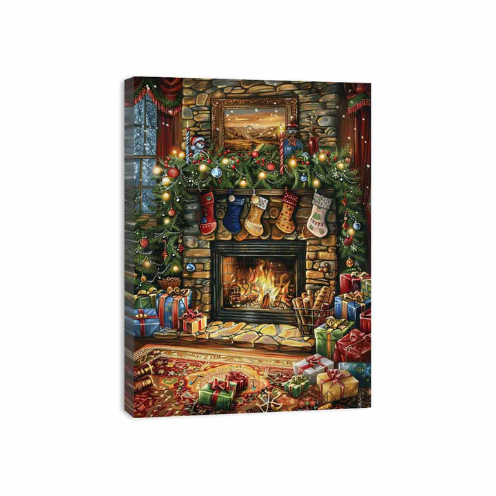 Festive Fireplace Canvas Print