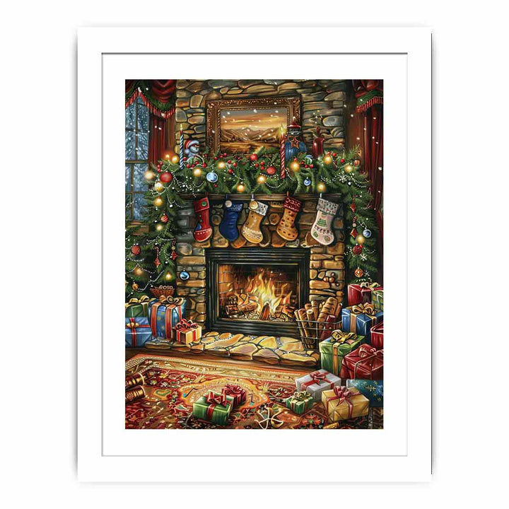 Festive Fireplace Streched canvas