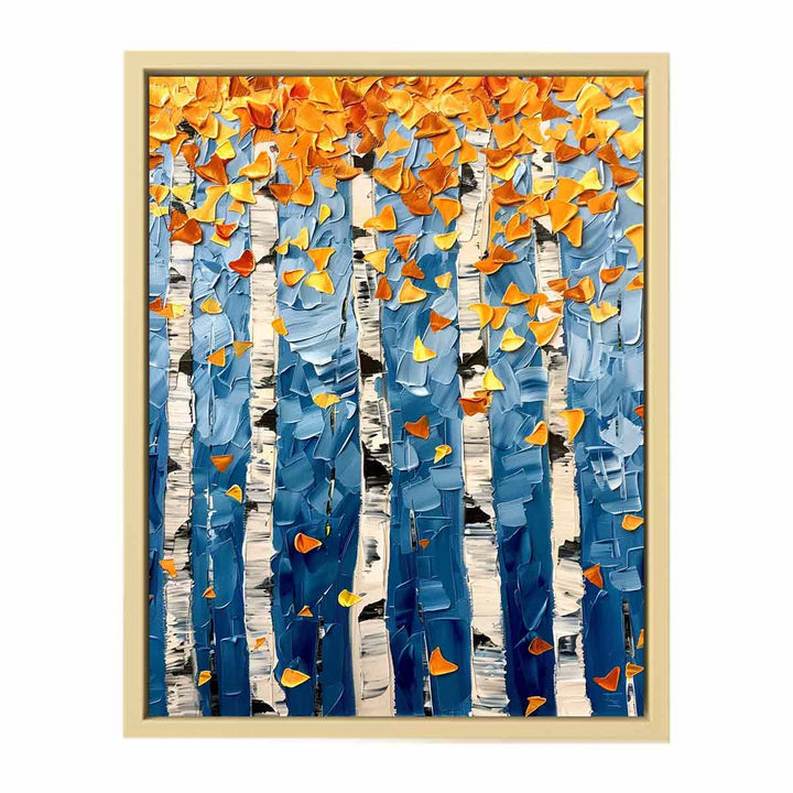 Birch Colorfull Leaves Knife Art Painting Framed Print