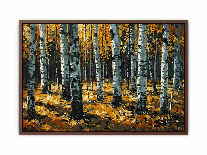 Birch Orange Tree Knife Art Painting  Art Print