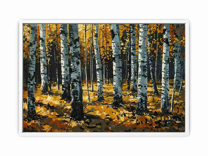 Birch Orange Tree Knife Art Painting Canvas Print