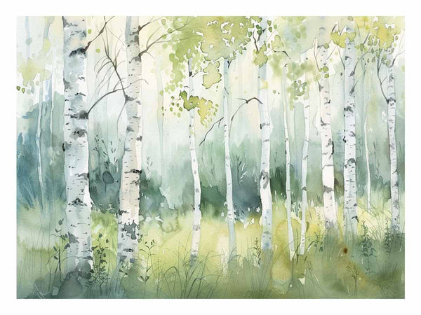 Green Grey Birch Knife Art Painting