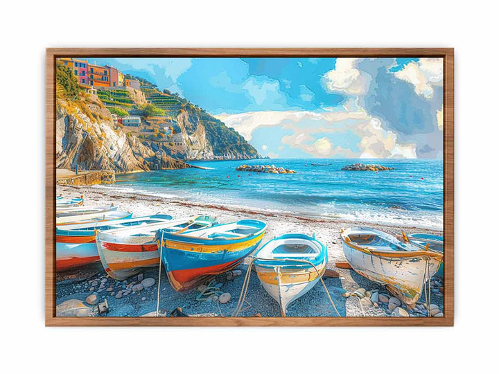 Red-Blue-Boat-Knife-Art-Painting Framed Print