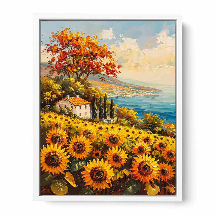 Sunflower Field House Canvas Print