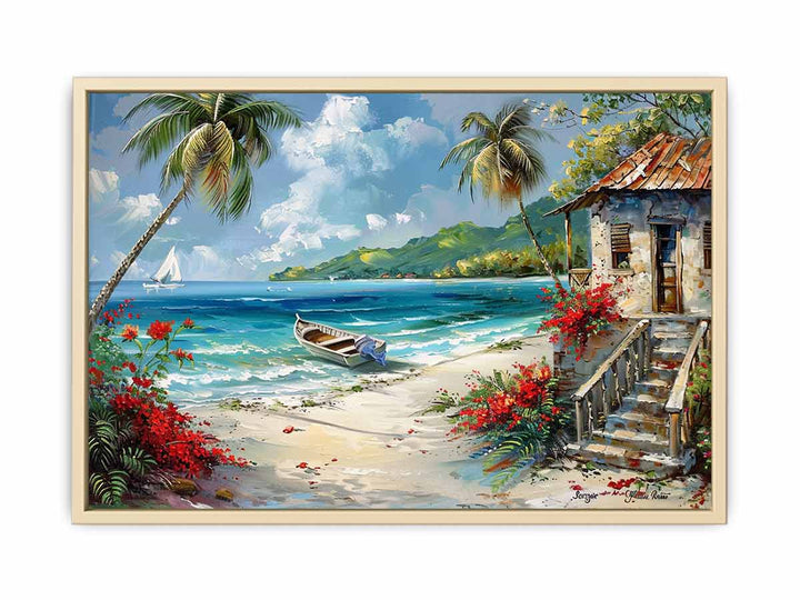 Caribbean Beach Painting  Framed Print