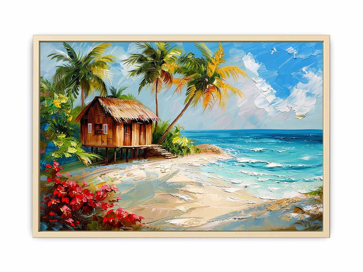 Wodden House On Beach Framed Print