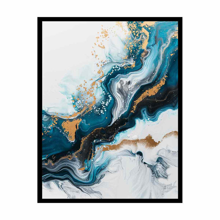 Blue Gold  Waves Painting  