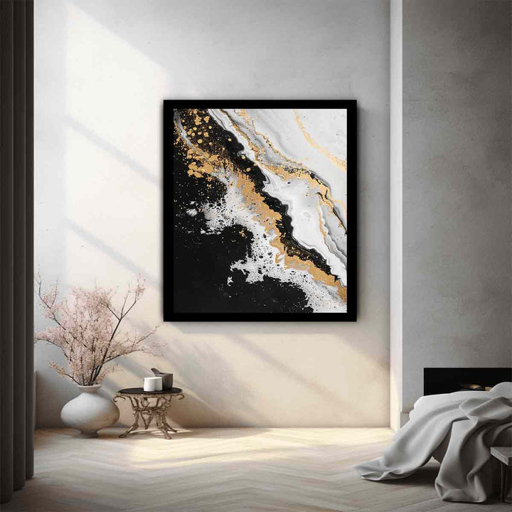 Black Gold Waves Painting  